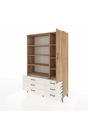 Hyperion Dolap 8 Raflı 6 Çekmeceli Tek Kapaklı  132x44x195 Çam-Çam/Aytaşı