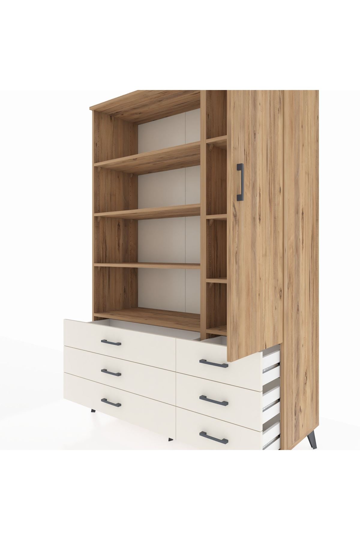Hyperion Dolap 8 Raflı 6 Çekmeceli Tek Kapaklı  132x44x195 Çam-Çam/Aytaşı