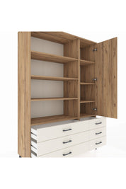 Hyperion Dolap 8 Raflı 6 Çekmeceli Tek Kapaklı  132x44x195 Çam-Çam/Aytaşı