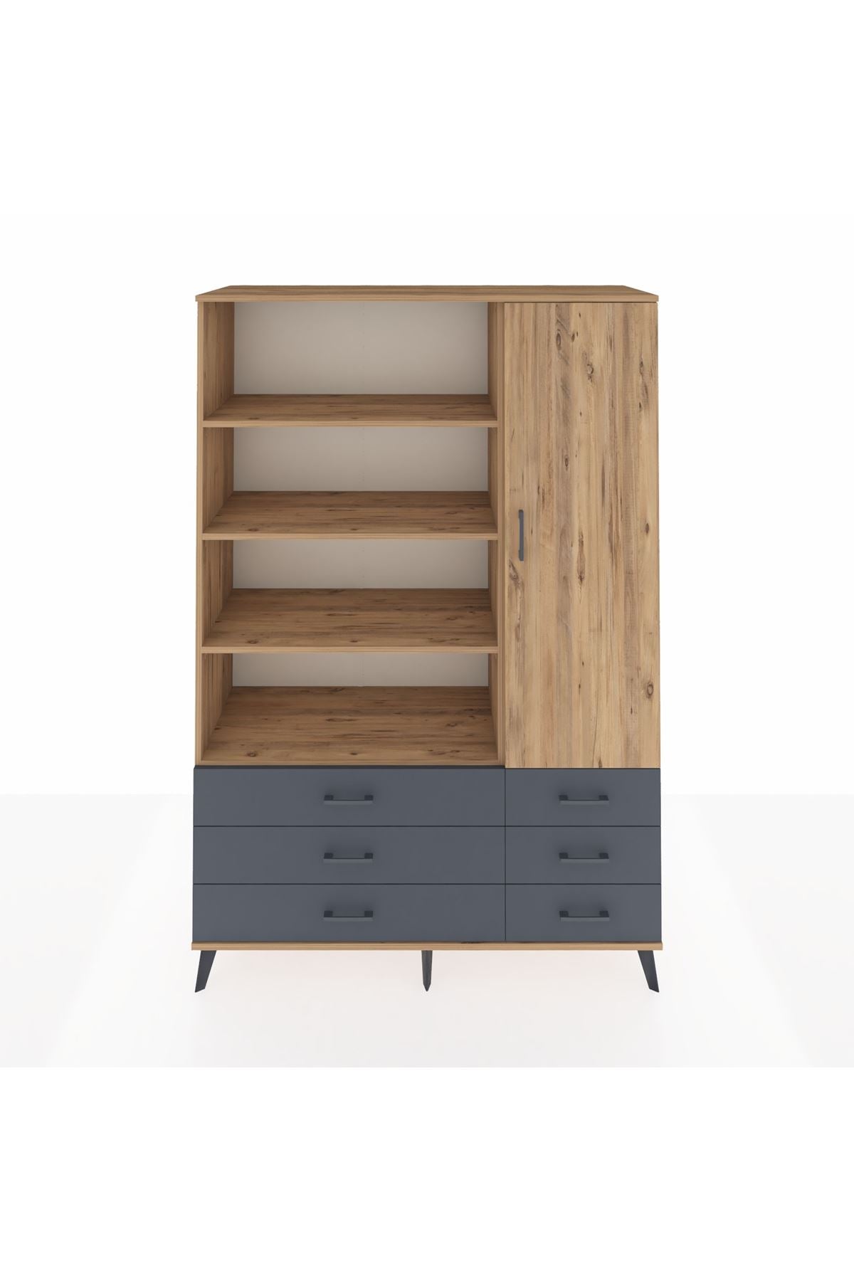 Hyperion Dolap 8 Raflı 6 Çekmeceli Tek Kapaklı  132x44x195 Çam-Çam/Antrasit