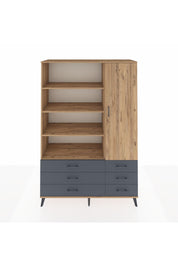 Hyperion Dolap 8 Raflı 6 Çekmeceli Tek Kapaklı  132x44x195 Çam-Çam/Antrasit