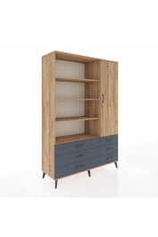 Hyperion Dolap 8 Raflı 6 Çekmeceli Tek Kapaklı  132x44x195 Çam-Çam/Antrasit