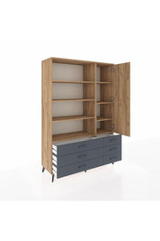 Hyperion Dolap 8 Raflı 6 Çekmeceli Tek Kapaklı  132x44x195 Çam-Çam/Antrasit