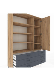 Hyperion Dolap 8 Raflı 6 Çekmeceli Tek Kapaklı  132x44x195 Çam-Çam/Antrasit