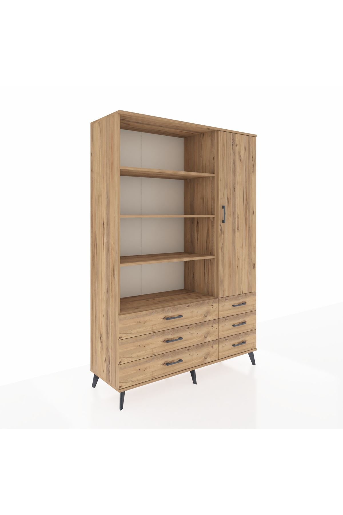 Hyperion Dolap 8 Raflı 6 Çekmeceli Tek Kapaklı  132x44x195 Çam-Çam/Çam