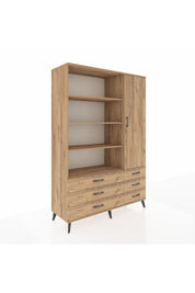 Hyperion Dolap 8 Raflı 6 Çekmeceli Tek Kapaklı  132x44x195 Çam-Çam/Çam