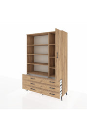 Hyperion Dolap 8 Raflı 6 Çekmeceli Tek Kapaklı  132x44x195 Çam-Çam/Çam