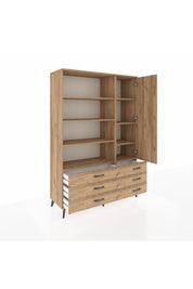 Hyperion Dolap 8 Raflı 6 Çekmeceli Tek Kapaklı  132x44x195 Çam-Çam/Çam