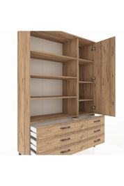 Hyperion Dolap 8 Raflı 6 Çekmeceli Tek Kapaklı  132x44x195 Çam-Çam/Çam