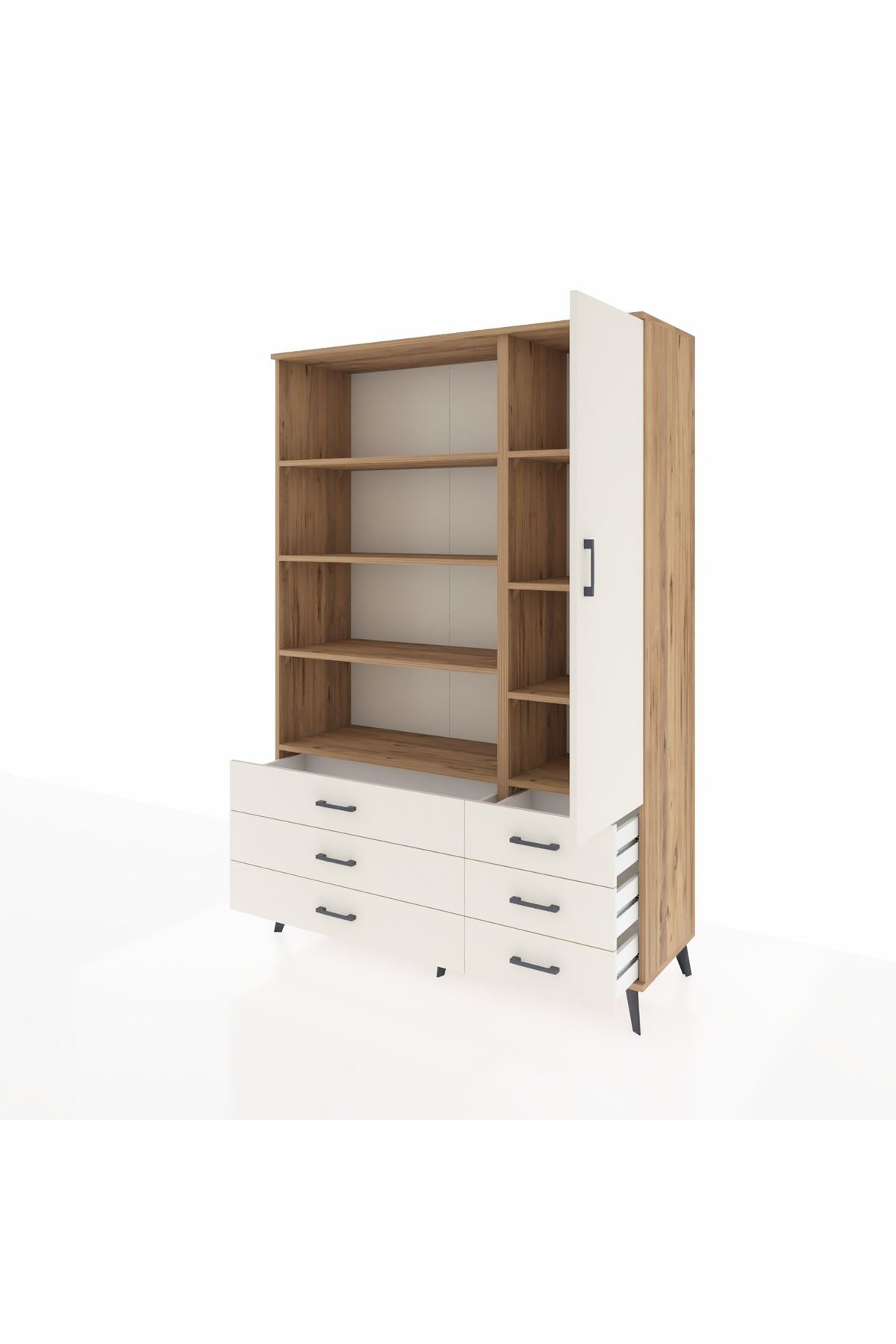 Hyperion Dolap 8 Raflı 6 Çekmeceli Tek Kapaklı  132x44x195 Çam-Aytaşı/Aytaşı