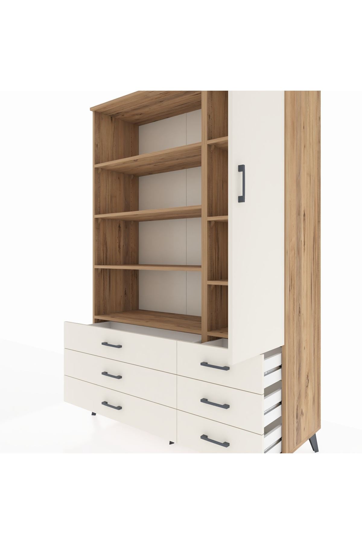 Hyperion Dolap 8 Raflı 6 Çekmeceli Tek Kapaklı  132x44x195 Çam-Aytaşı/Aytaşı