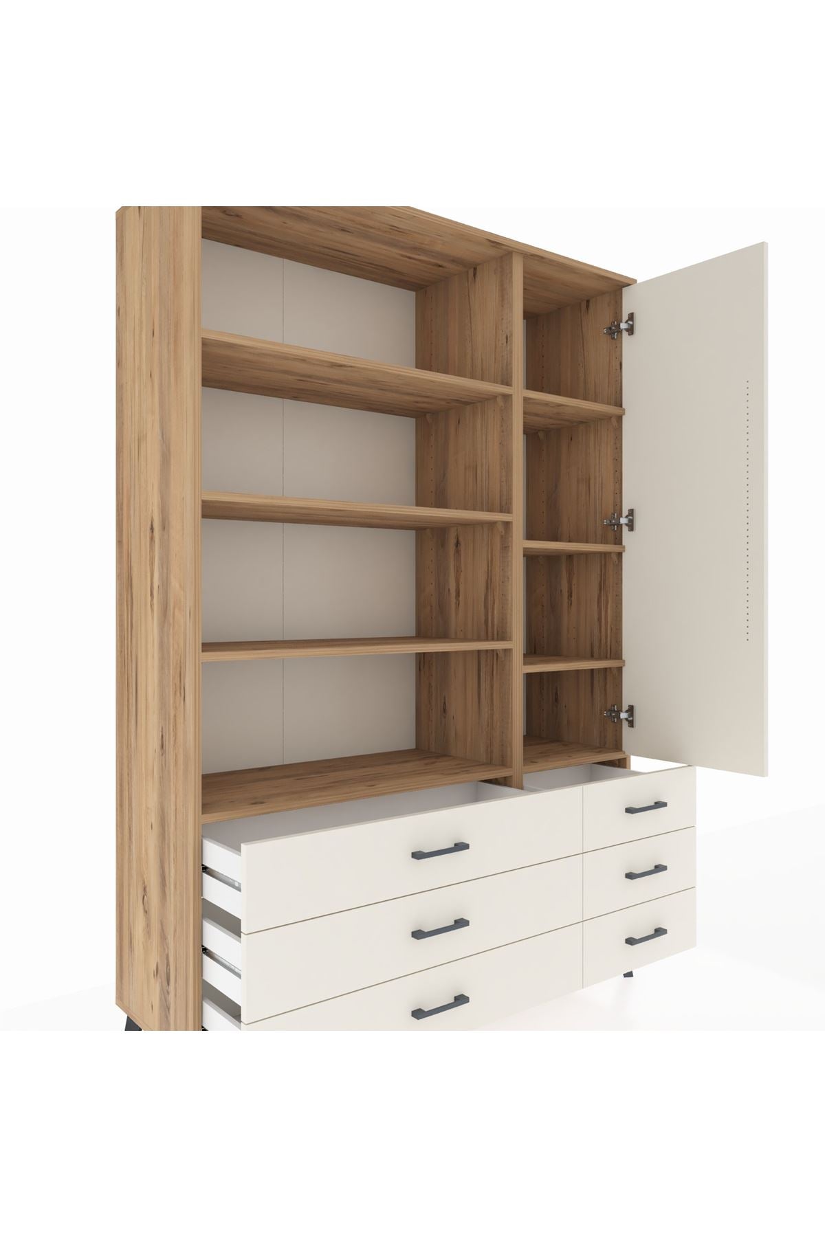 Hyperion Dolap 8 Raflı 6 Çekmeceli Tek Kapaklı  132x44x195 Çam-Aytaşı/Aytaşı