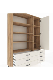Hyperion Dolap 8 Raflı 6 Çekmeceli Tek Kapaklı  132x44x195 Çam-Aytaşı/Aytaşı