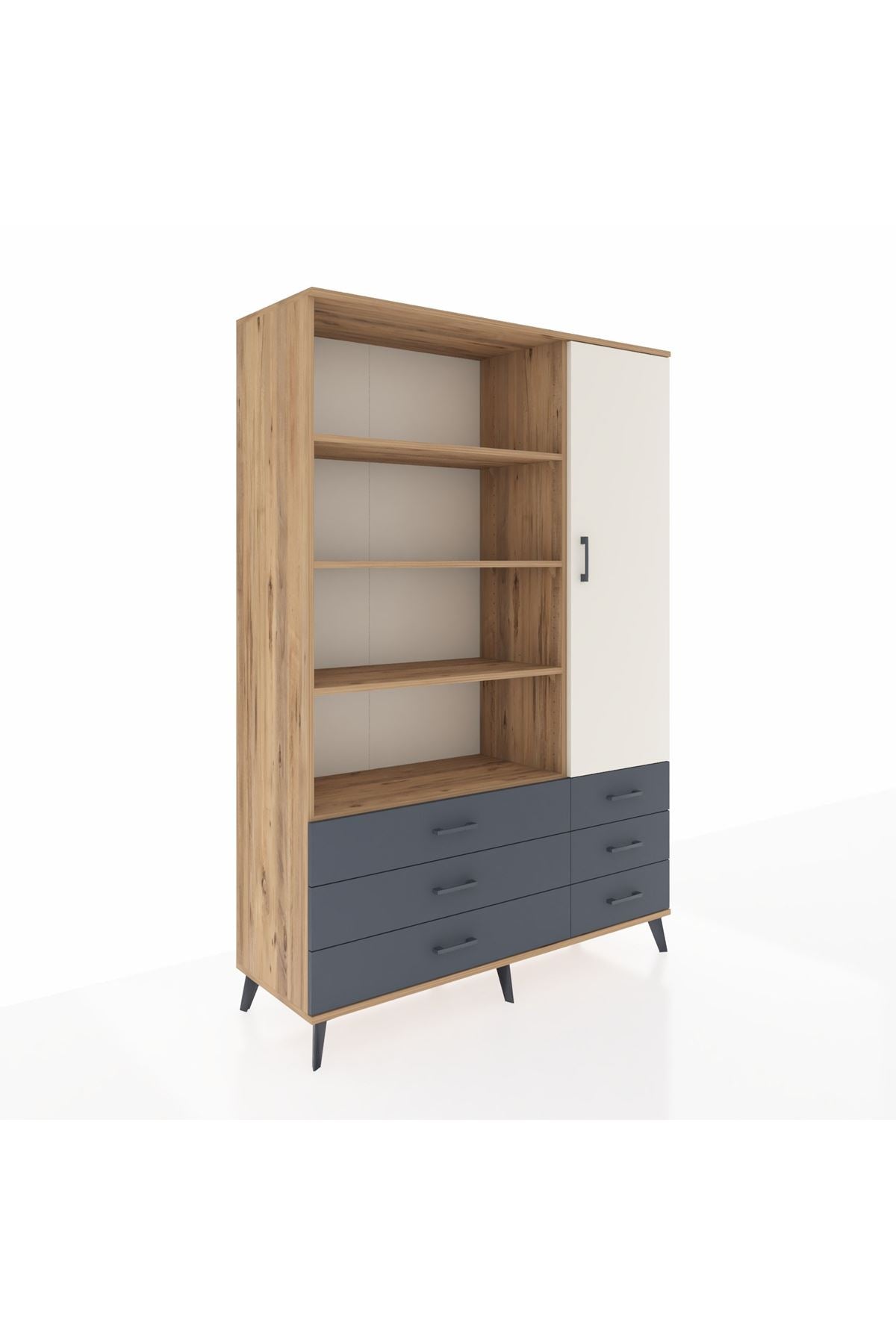 Hyperion Dolap 8 Raflı 6 Çekmeceli Tek Kapaklı  132x44x195 Çam-Aytaşı/Antrasit