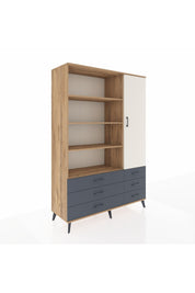 Hyperion Dolap 8 Raflı 6 Çekmeceli Tek Kapaklı  132x44x195 Çam-Aytaşı/Antrasit