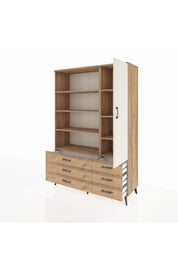 Hyperion Dolap 8 Raflı 6 Çekmeceli Tek Kapaklı  132x44x195 Çam-Aytaşı/Çam