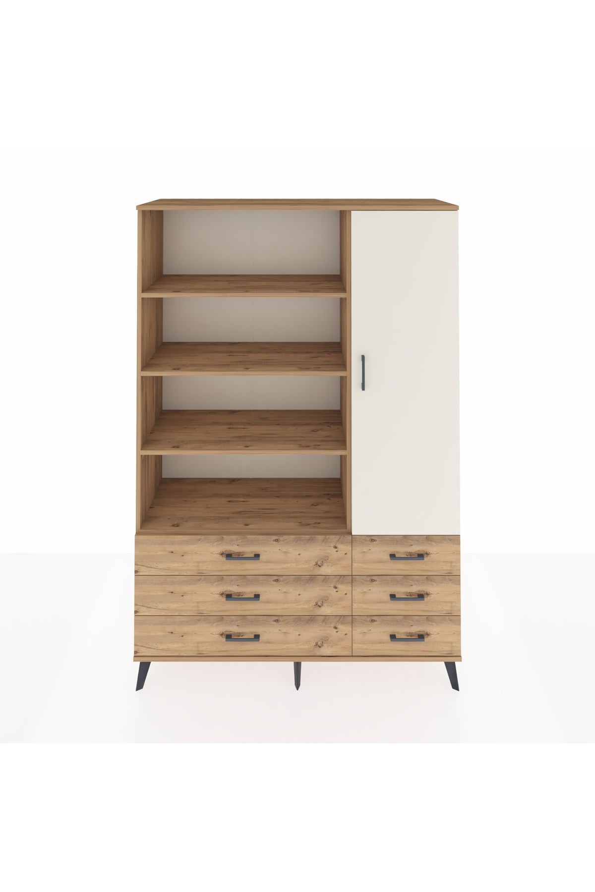 Hyperion Dolap 8 Raflı 6 Çekmeceli Tek Kapaklı  132x44x195 Çam-Aytaşı/Çam