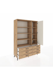 Hyperion Dolap 8 Raflı 6 Çekmeceli Tek Kapaklı  132x44x195 Çam-Aytaşı/Çam