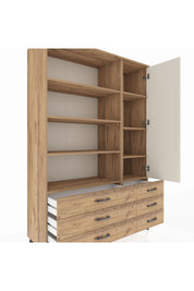 Hyperion Dolap 8 Raflı 6 Çekmeceli Tek Kapaklı  132x44x195 Çam-Aytaşı/Çam