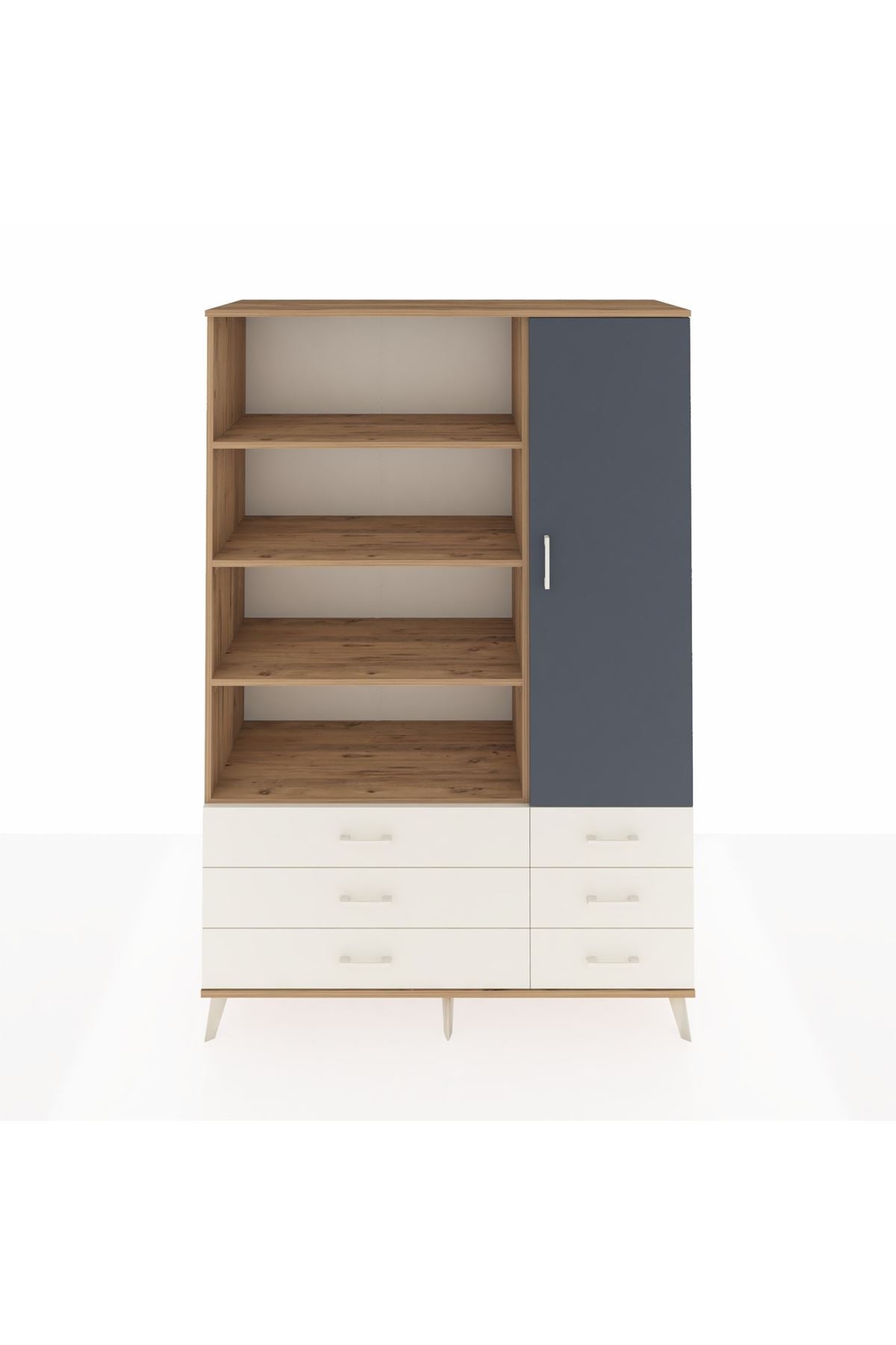 Hyperion Dolap 8 Raflı 6 Çekmeceli Tek Kapaklı  132x44x195 Çam-Antrasit/Aytaşı