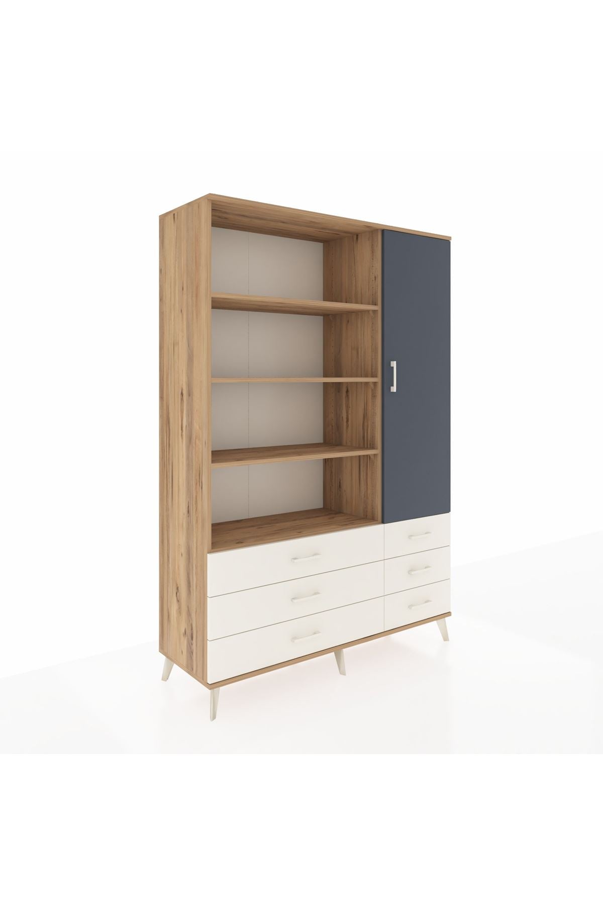 Hyperion Dolap 8 Raflı 6 Çekmeceli Tek Kapaklı  132x44x195 Çam-Antrasit/Aytaşı