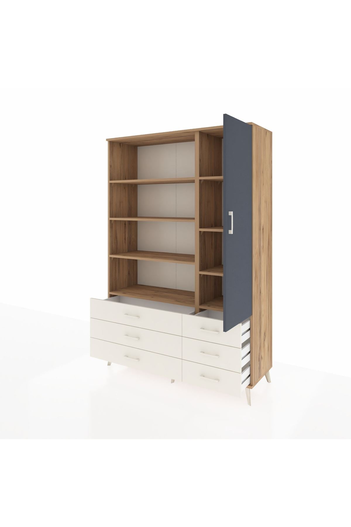 Hyperion Dolap 8 Raflı 6 Çekmeceli Tek Kapaklı  132x44x195 Çam-Antrasit/Aytaşı