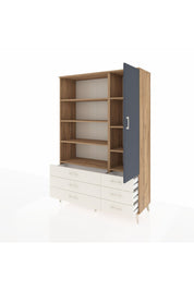 Hyperion Dolap 8 Raflı 6 Çekmeceli Tek Kapaklı  132x44x195 Çam-Antrasit/Aytaşı