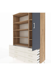 Hyperion Dolap 8 Raflı 6 Çekmeceli Tek Kapaklı  132x44x195 Çam-Antrasit/Aytaşı