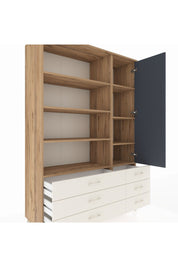 Hyperion Dolap 8 Raflı 6 Çekmeceli Tek Kapaklı  132x44x195 Çam-Antrasit/Aytaşı