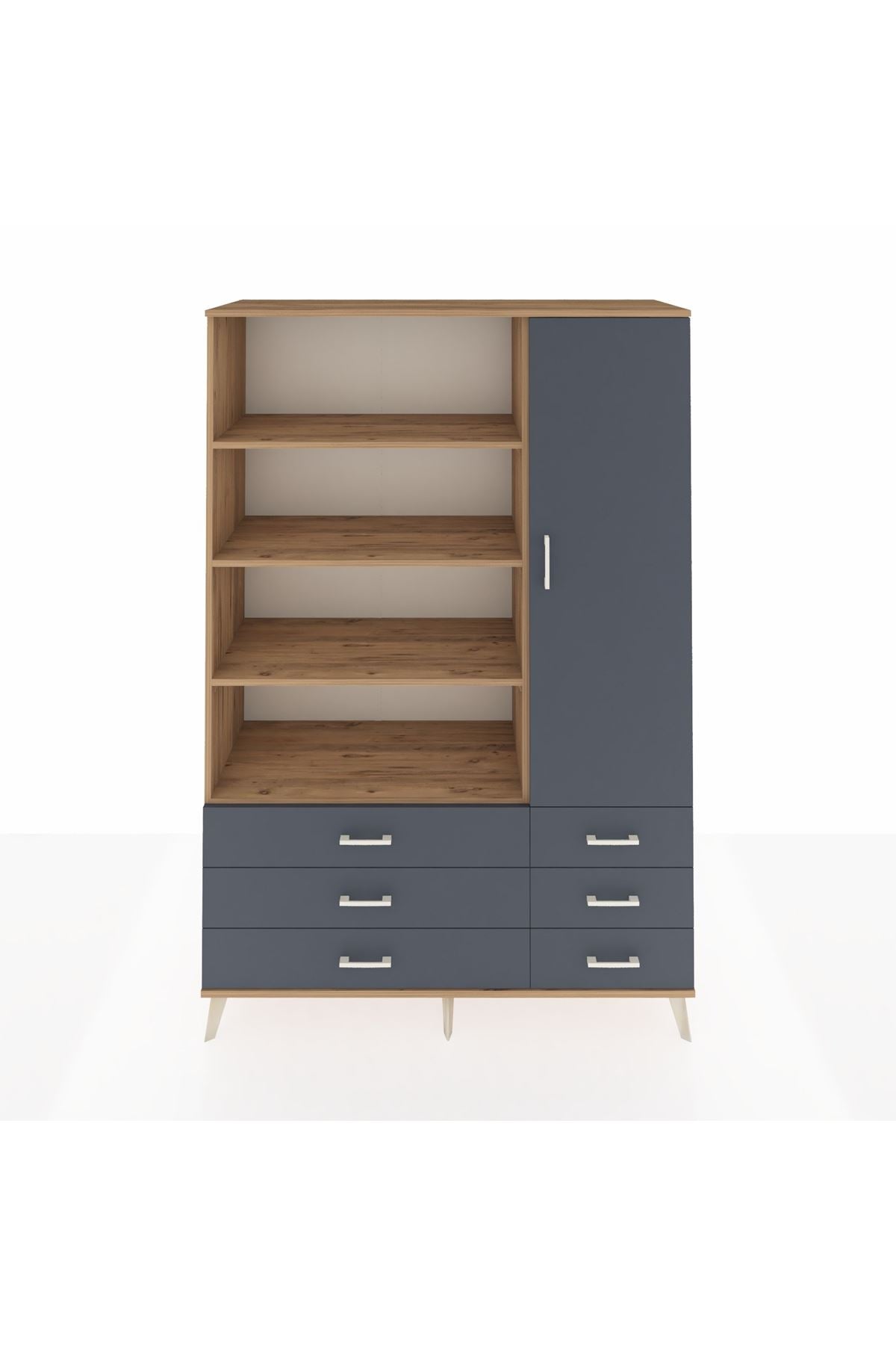 Hyperion Dolap 8 Raflı 6 Çekmeceli Tek Kapaklı  132x44x195 Çam-Antrasit/Antrasit