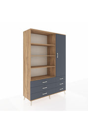 Hyperion Dolap 8 Raflı 6 Çekmeceli Tek Kapaklı  132x44x195 Çam-Antrasit/Antrasit