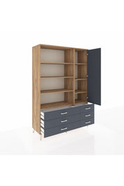 Hyperion Dolap 8 Raflı 6 Çekmeceli Tek Kapaklı  132x44x195 Çam-Antrasit/Antrasit