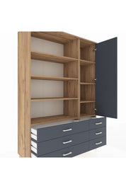 Hyperion Dolap 8 Raflı 6 Çekmeceli Tek Kapaklı  132x44x195 Çam-Antrasit/Antrasit