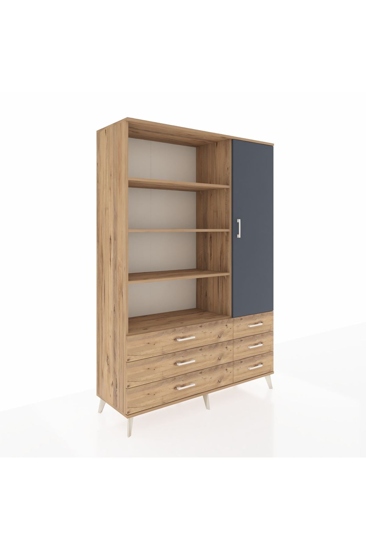 Hyperion Dolap 8 Raflı 6 Çekmeceli Tek Kapaklı  132x44x195 Çam-Antrasit/Çam