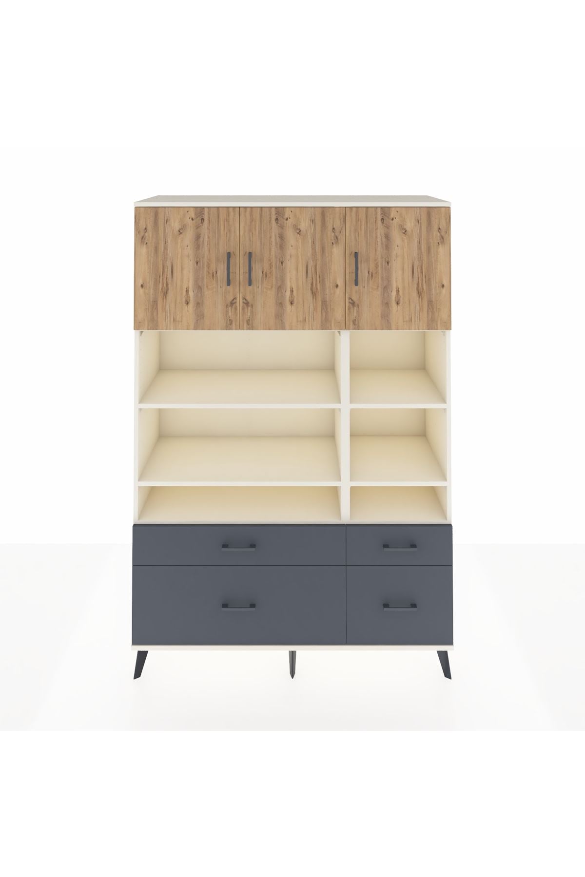 Hyperion Dolap 10 Raflı 4 Çekmeceli 3 Kapaklı 132x44x195 Aytaşı-Çam/Antrasit