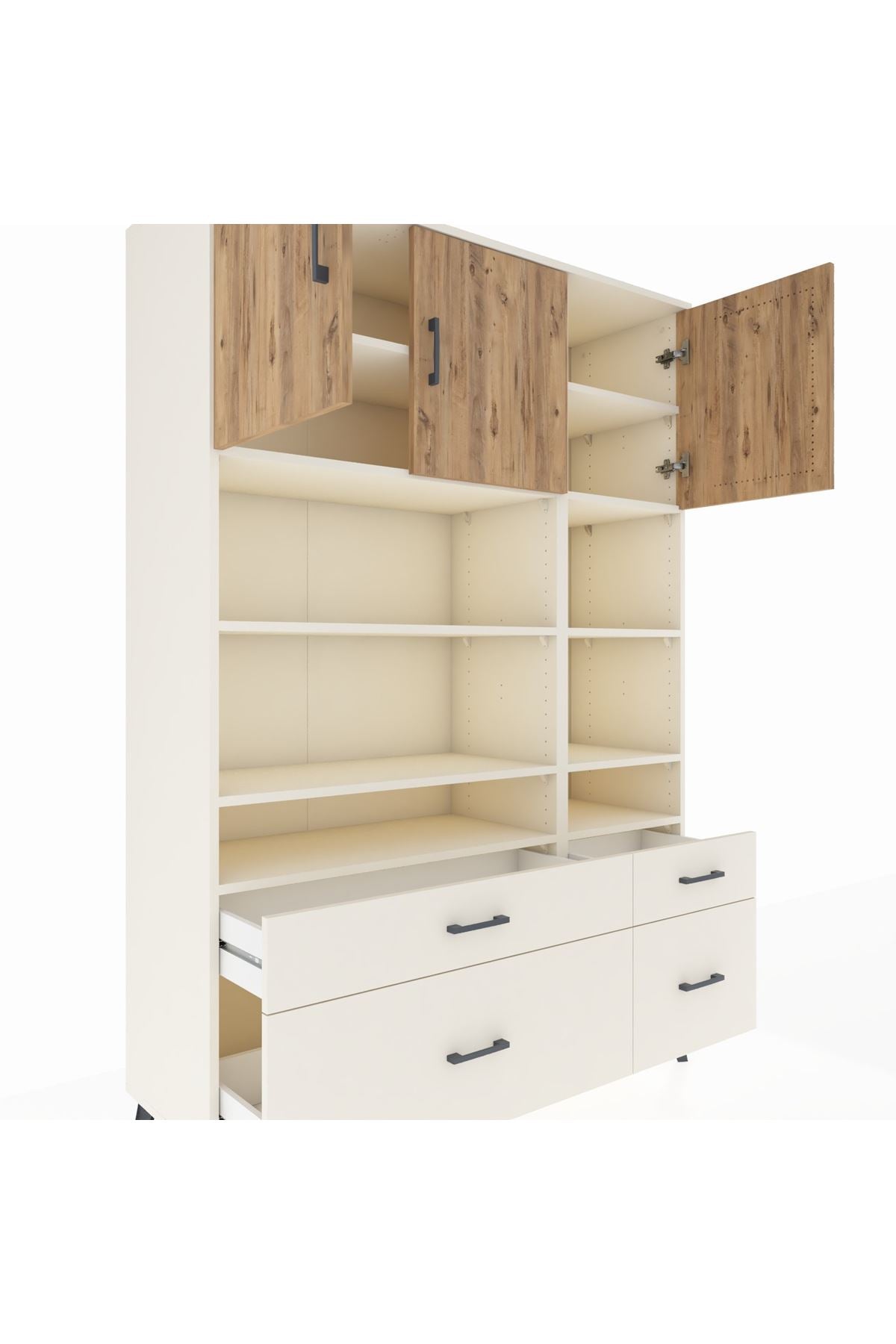 Hyperion Dolap 10 Raflı 4 Çekmeceli 3 Kapaklı 132x44x195 Aytaşı-Çam/Aytaşı