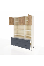 Hyperion Dolap 10 Raflı 4 Çekmeceli 3 Kapaklı 132x44x195 Aytaşı-Çam/Antrasit