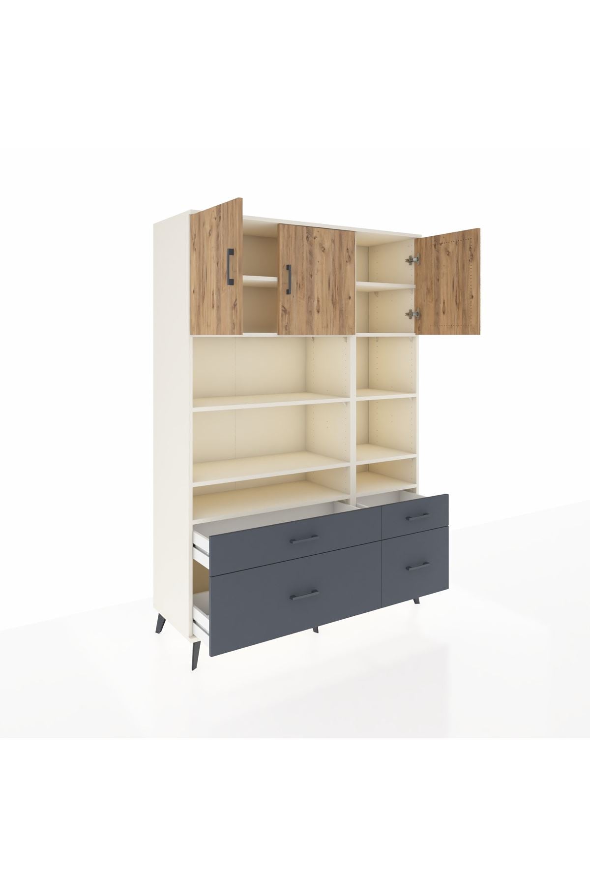 Hyperion Dolap 10 Raflı 4 Çekmeceli 3 Kapaklı 132x44x195 Aytaşı-Çam/Antrasit