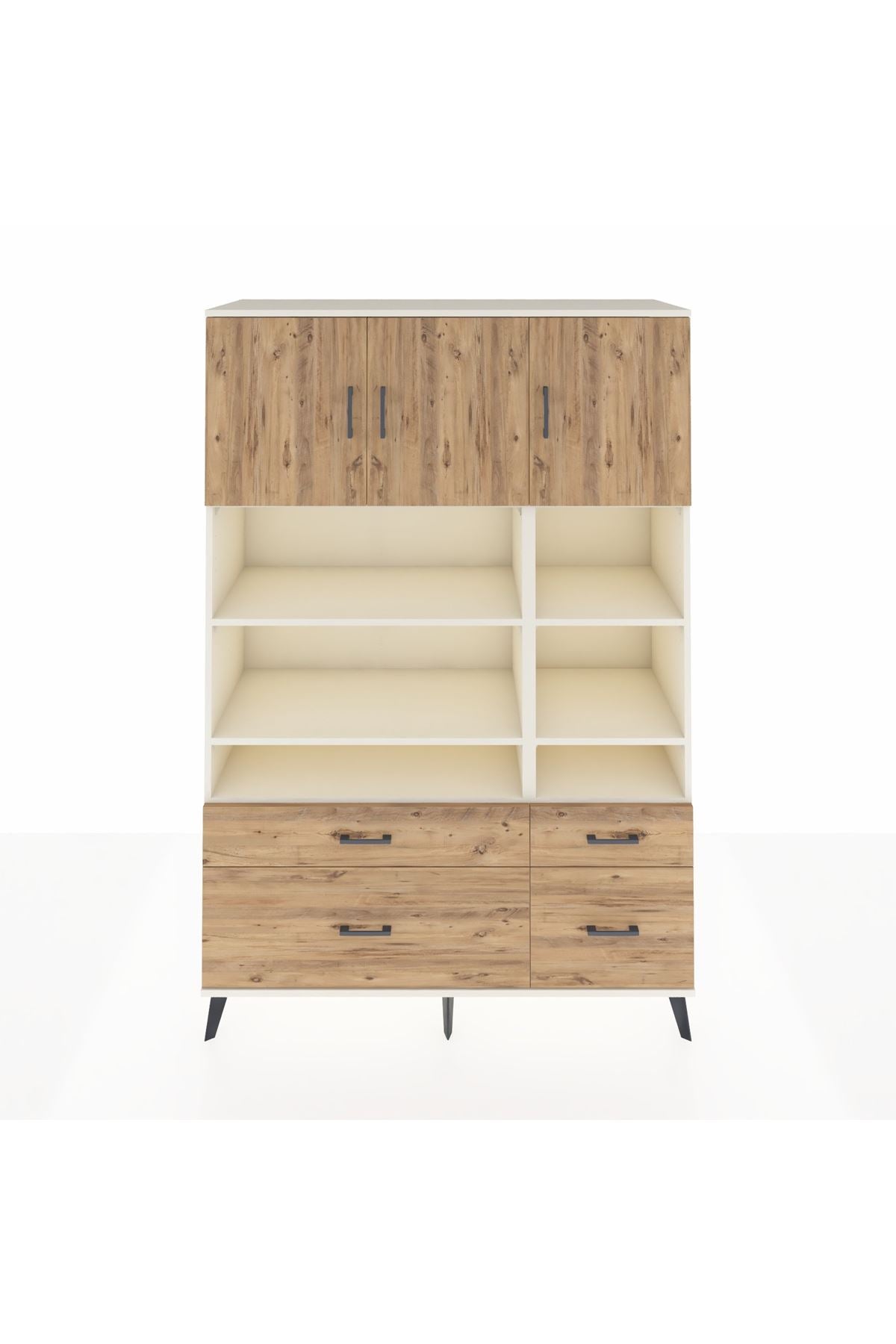 Hyperion Dolap 10 Raflı 4 Çekmeceli 3 Kapaklı 132x44x195 Aytaşı-Çam/Çam