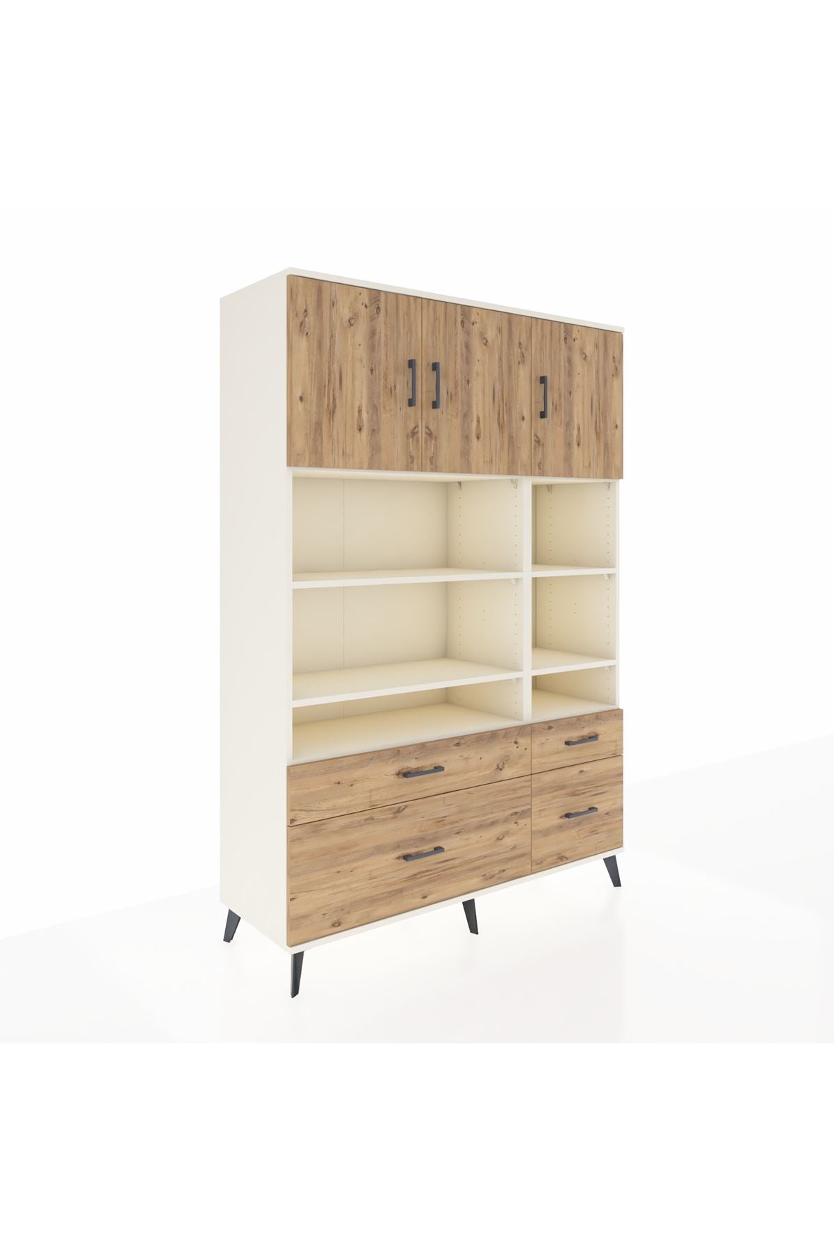 Hyperion Dolap 10 Raflı 4 Çekmeceli 3 Kapaklı 132x44x195 Aytaşı-Çam/Çam