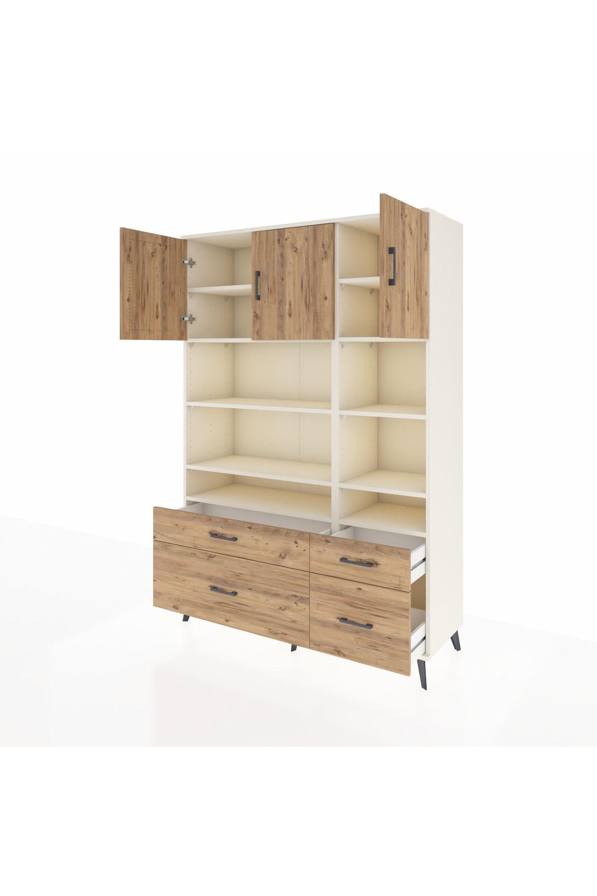 Hyperion Dolap 10 Raflı 4 Çekmeceli 3 Kapaklı 132x44x195 Aytaşı-Çam/Çam