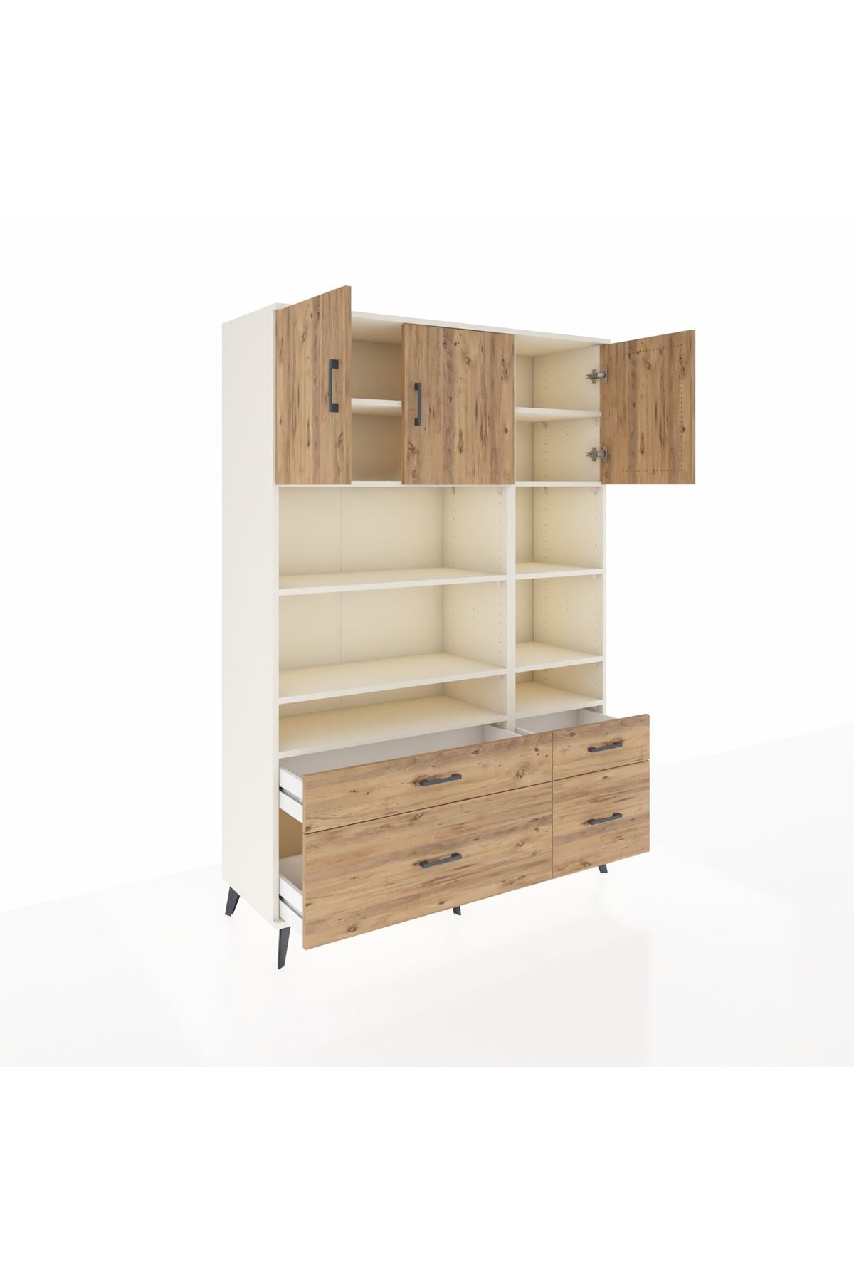 Hyperion Dolap 10 Raflı 4 Çekmeceli 3 Kapaklı 132x44x195 Aytaşı-Çam/Çam