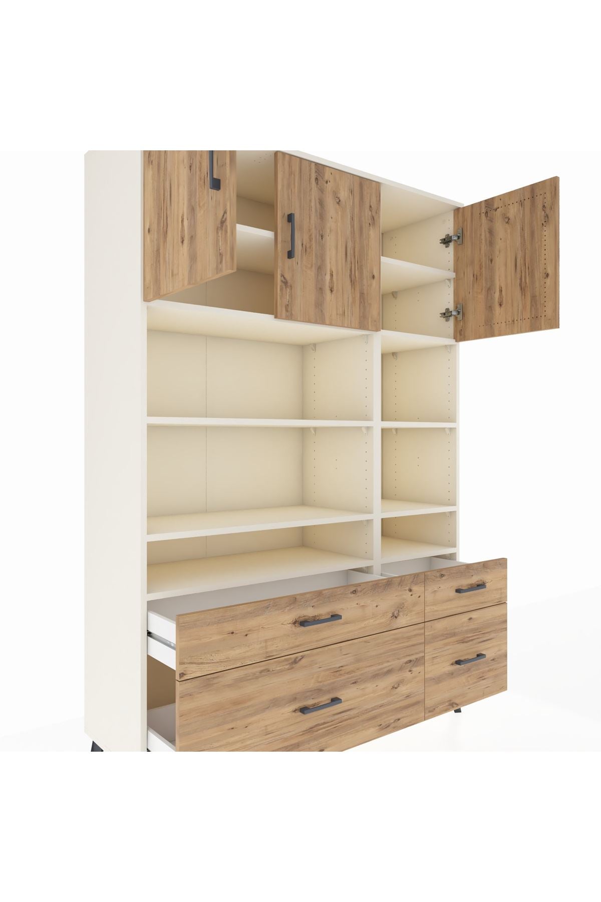 Hyperion Dolap 10 Raflı 4 Çekmeceli 3 Kapaklı 132x44x195 Aytaşı-Çam/Çam