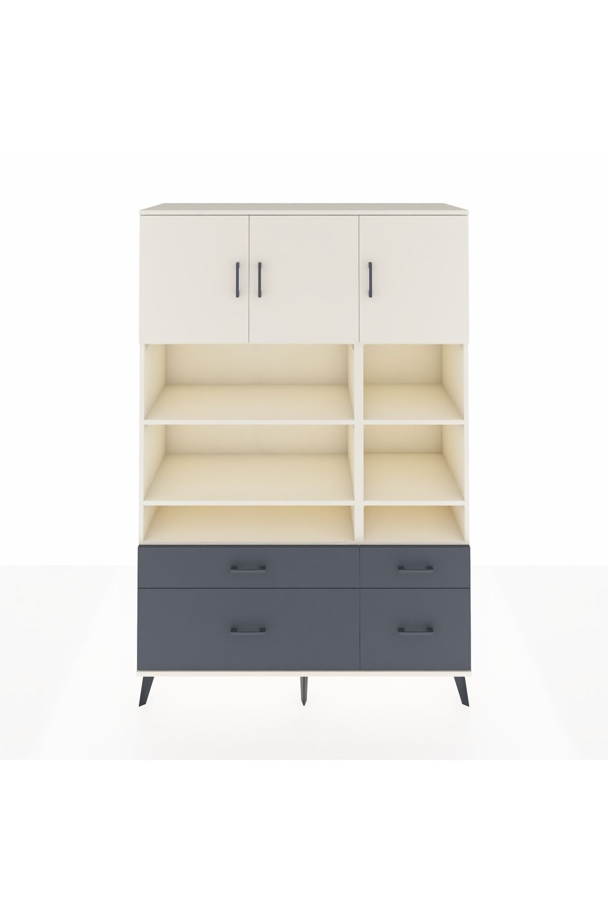 Hyperion Dolap 10 Raflı 4 Çekmeceli 3 Kapaklı 132x44x195 Aytaşı-Aytaşı/Antrasit