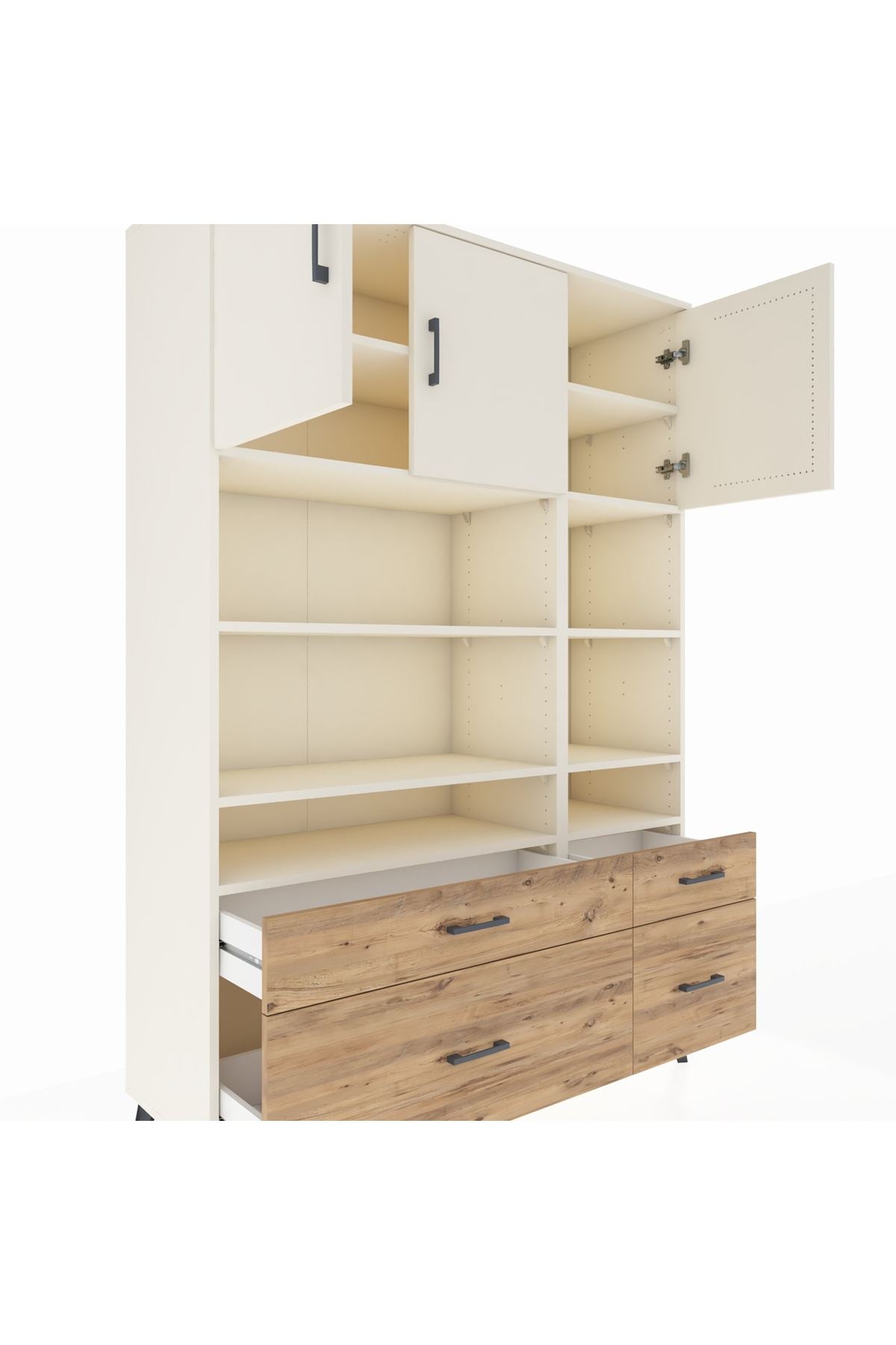 Hyperion Dolap 10 Raflı 4 Çekmeceli 3 Kapaklı 132x44x195 Aytaşı-Aytaşı/Çam