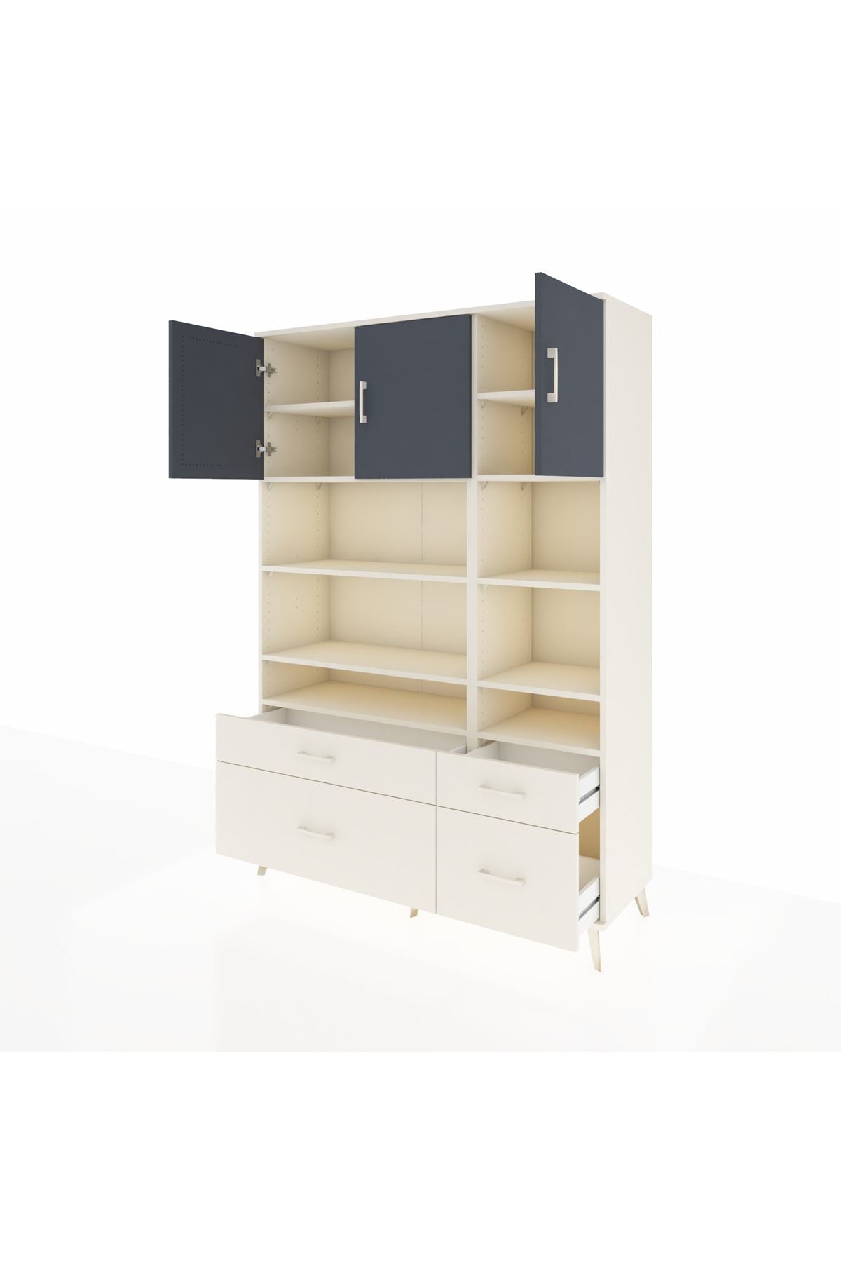 Hyperion Dolap 10 Raflı 4 Çekmeceli 3 Kapaklı 132x44x195 Aytaşı-Antrasit/Aytaşı