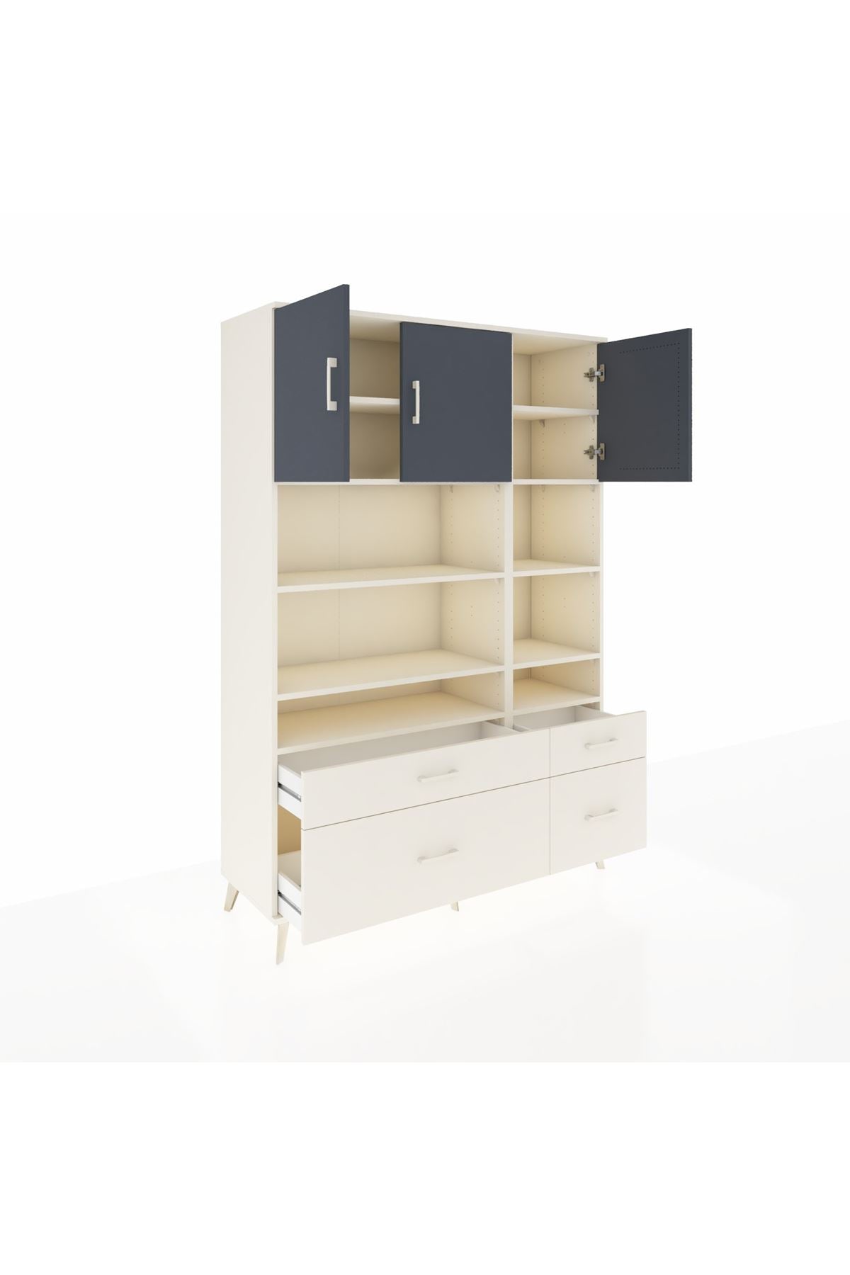 Hyperion Dolap 10 Raflı 4 Çekmeceli 3 Kapaklı 132x44x195 Aytaşı-Antrasit/Aytaşı