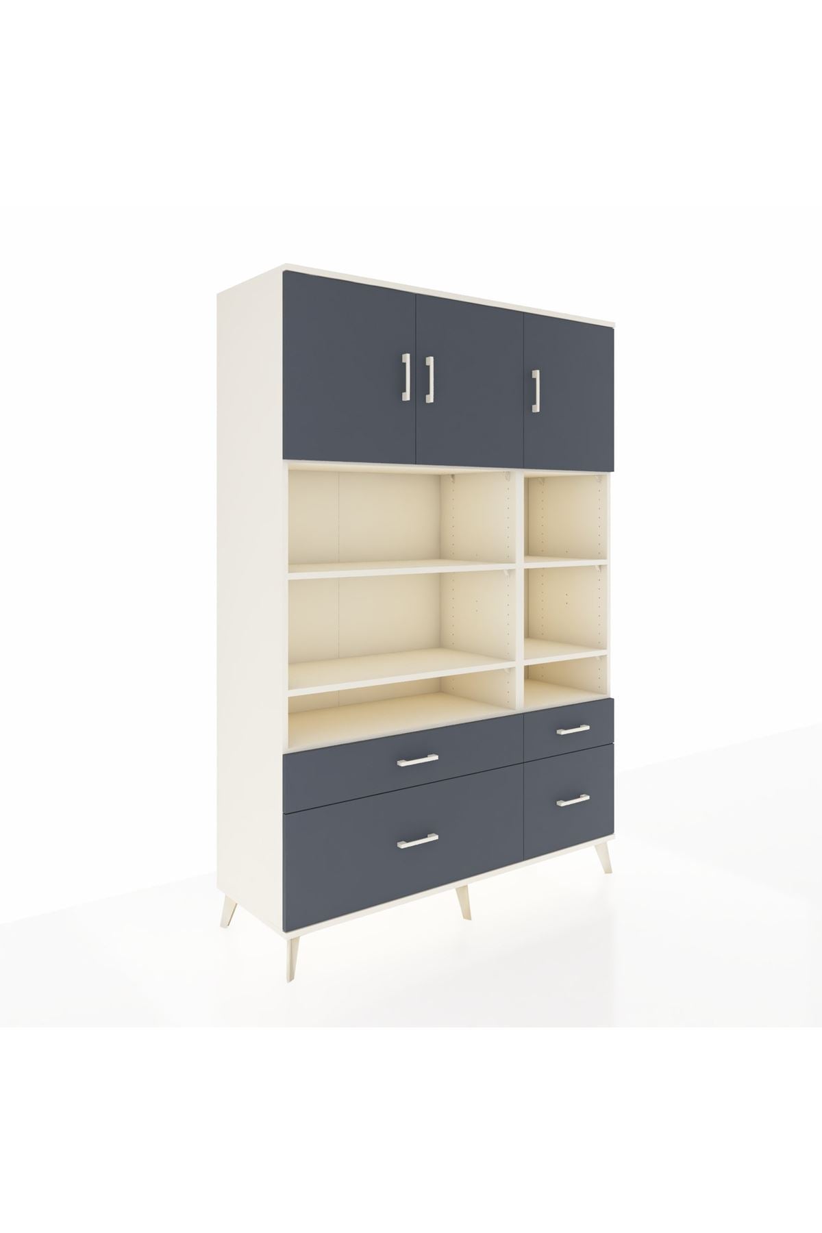 Hyperion Dolap 10 Raflı 4 Çekmeceli 3 Kapaklı 132x44x195 Aytaşı-Antrasit/Antrasit