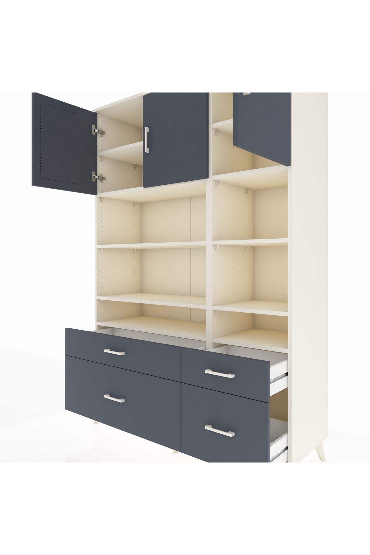 Hyperion Dolap 10 Raflı 4 Çekmeceli 3 Kapaklı 132x44x195 Aytaşı-Antrasit/Antrasit