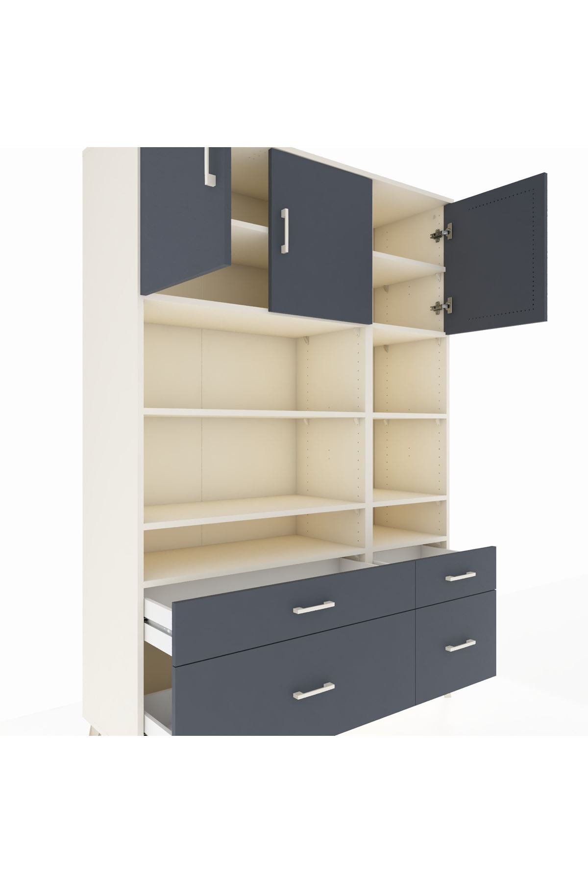 Hyperion Dolap 10 Raflı 4 Çekmeceli 3 Kapaklı 132x44x195 Aytaşı-Antrasit/Antrasit